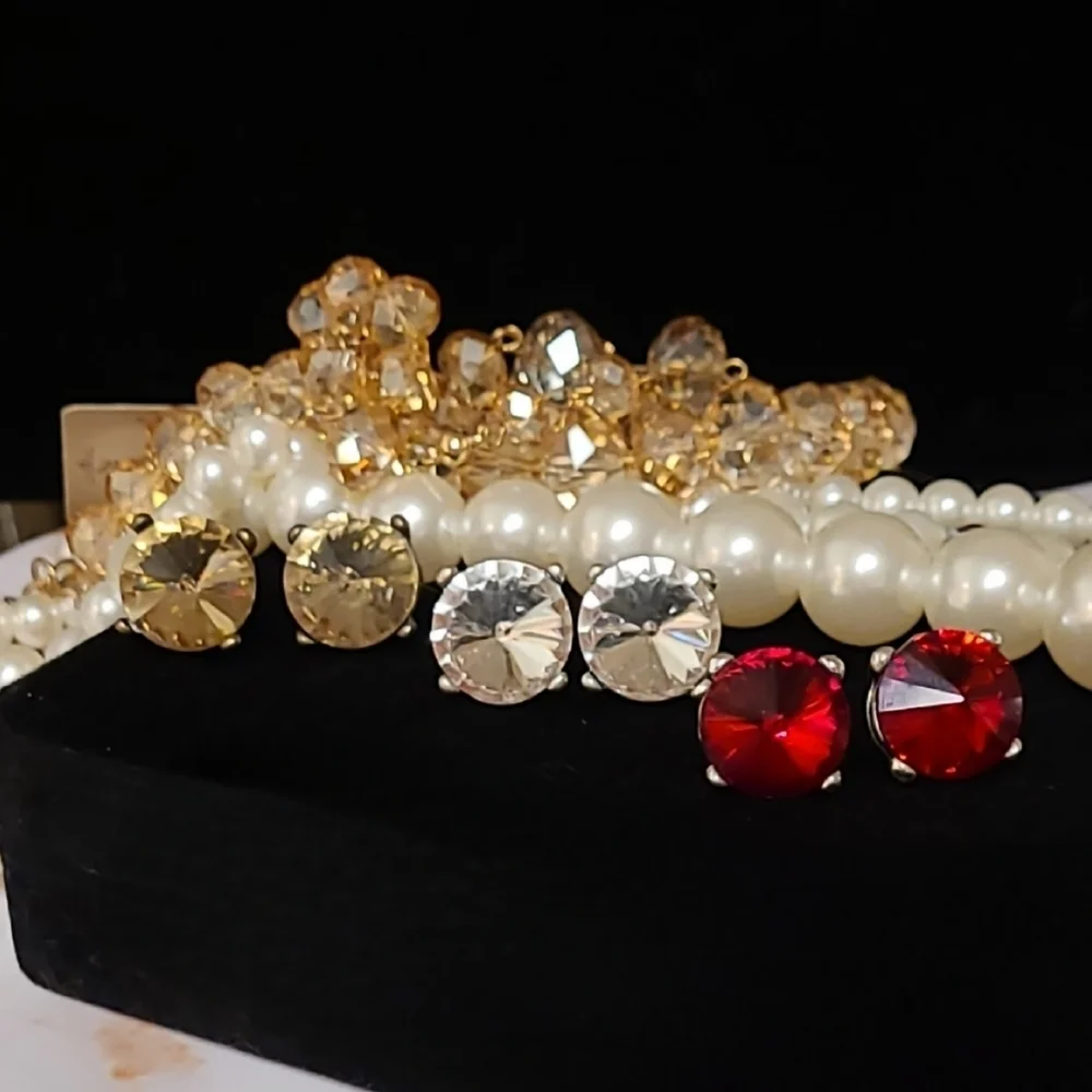 Set of 3 Large Crystal Stud Earrings
